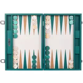 Эксклюзивный набор для игры в нарды "Baptiste" из кожи, зеленый, большой